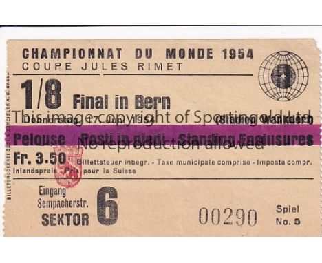 WORLD CUP 1954     Ticket for West Germany v Turkey 17/6/1954 in Bern.   Good