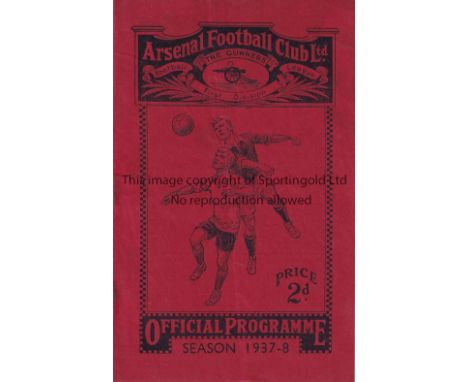 ARSENAL      Home programme in season 1937/8 v. Bolton Wanderers 8/1/1938 FA Cup, rusty staples.   Generally good