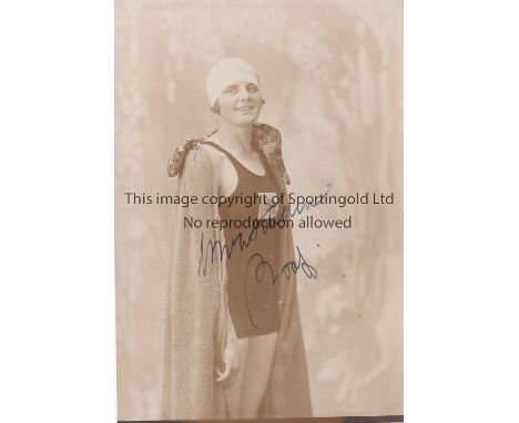 LUCY MORTON / OLYMPIC GOLD SWIMMER       A 6" X 4" sepia Press photograph of Lucy Morton who won an unexpected Gold medal at 