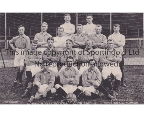NORWICH 1907-08  Norwich team group postcard 1907-08 , players named on reverse, copyright Wilkinson &amp; Co. Space for matc