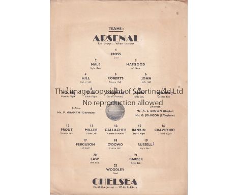 ARSENAL - CHELSEA 1932-33     Arsenal booklet issued for the opening of the West Stand v Chelsea 1932-33 plus separate team l