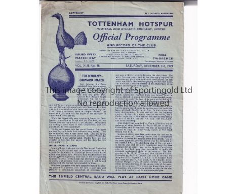 AT TOTTENHAM 49   Tottenham light blue four page programme, Oxford University v Cambridge University, 3/12/49 at White Hart L