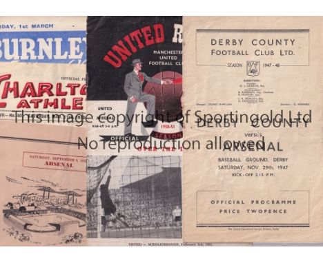 ARSENAL       Ten away programmes: Derby Co. 47/8 creased, Charlton 49/50 punched hole, Man. Utd FA Cup and Middlesbrough 50/