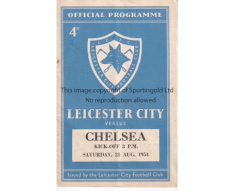 LEICESTER / CHELSEA   Programme Leicester City v Chelsea 21/8/1954. Chelsea Championship season. Light vertical fold. No writ
