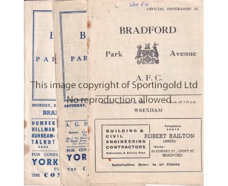 BRADFORD PARK AVENUE Twelve home programmes v. Wrexham 51-2 punched hole and result on cover, v Southport , Barnsley, score o