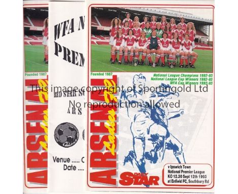 ARSENAL LADIES 93-4   Fourteen Arsenal Ladies programmes 93/4, includes aways at Stanton Rangers, Millwall Lionesses, Doncast