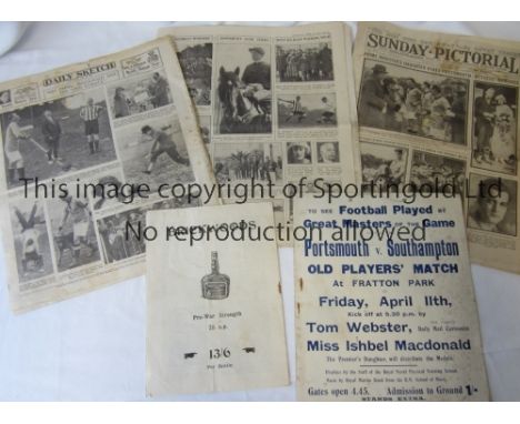 PORTSMOUTH / SOUTHAMPTON 1924     Programme, poster and 2 newspapers covering a match between Old Pompey and Old Saints playe