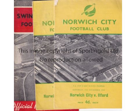 NORWICH CUP 58-9    Ten Norwich home and away programmes from the famous 1958-59 FA Cup run for the Third Division Canaries w