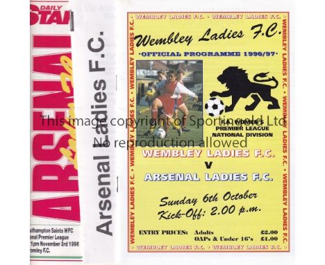 ARSENAL LADIES 96-7   Fourteen Arsenal Ladies programmes, 96/7, includes two Finals and away issues at Wembley Ladies.  Good