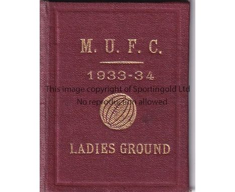 MANCHESTER UNITED 1933-34    Manchester United Season ticket 1933-34 , small booklet with fixtures for first team and reserve