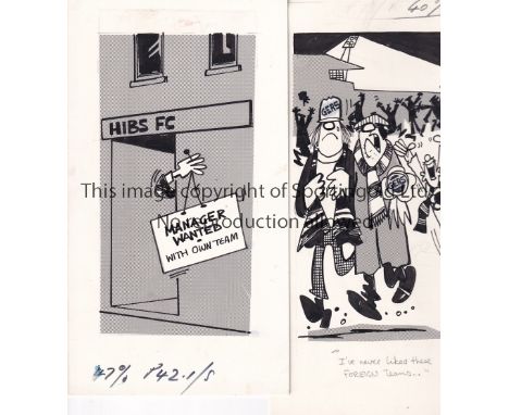 SPORTING SKETCHES      Fourteen original 9" X 5" Rod McLeod pen and ink comical cartoon sketch cards that we believed to be u