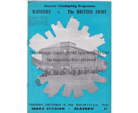 RANGERS - BRITISH ARMY 56   Rangers home programme v British Army, 18/12/56 at Ibrox.  The Army team included Duncan Edwards,