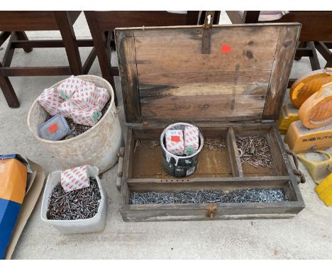 A VINTAGE TOOL CHEST AND A LARGE ASSORTMENT OF HARDWARE 