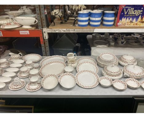 A STAFFORDSHIRE 'BAKEWELL' CLASSIC DINNER SERVICE TO INCLUDE SERVING PLATTERS, VARIOUS SIZES OF PLATES, TUREENS, BOWLS, SAUCE