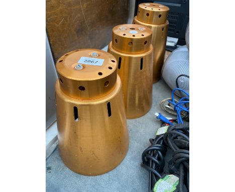 THREE COPPER EFFECT LIGHT SHADES 