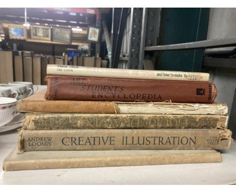 SIX VINTAGE BOOKS TO INCLUDE - ARTS STUDENTS ENCYCLOPEDIA, CREATIVE ILLUSTRATION, DOLLS TRADITIONAL AND TOPICAL HOW TO MAKE T