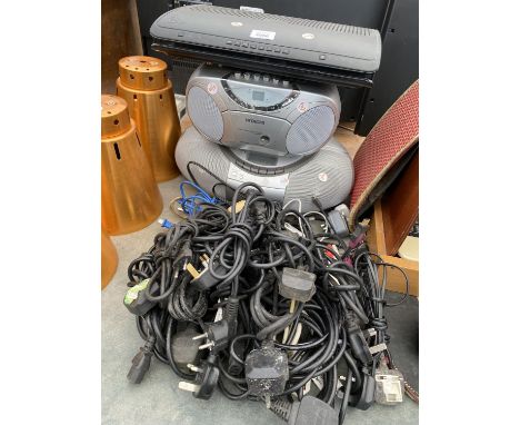 TWO CD PLAYERS, A DIGITAL BOX AND AN ASSORTMENT OF CABLES 