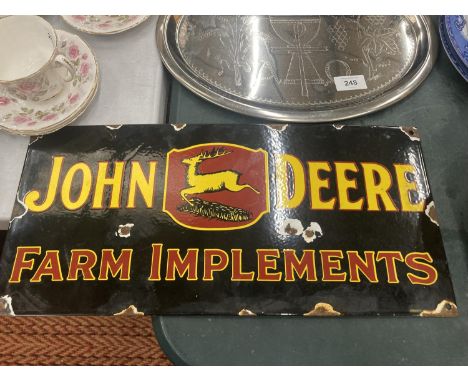 A JOHN DEERE ENAMEL SIGN 45CM X 21CM 