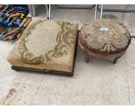 TWO VINTAGE TAPESTRY TOPPED STOOLS 
