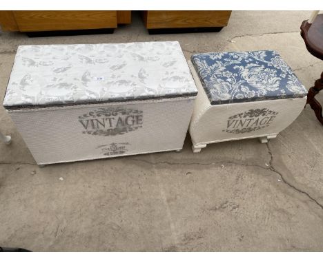 TWO LLOYD LOOM STYLE OTTOMANS BEARING SPRAYED ON 'VINTAGE' LOGO 
