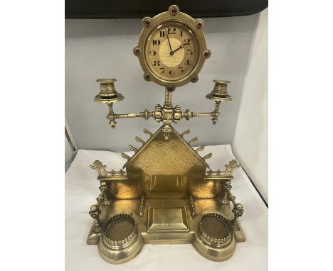A BRASS MILITARY DESK AND CLOCK SET 