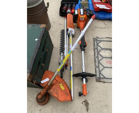 A PARKER PETROL MULTI TOOL TO INCLUDE CHAINSAW HEDGE TRIMMER AND STRIMMER ATTATCHMENTS 