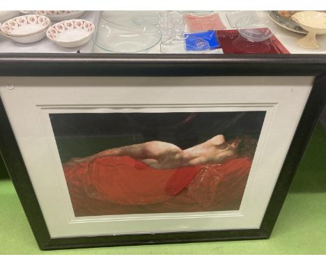 A LARGE FRAMED LIMITED EDITION PRINT ' A BRIGHT RED KIMONO' BY RICHARD SIBTHORP, 29/195 WITH CERTIFICATE OF AUTHENTICITY, SIG