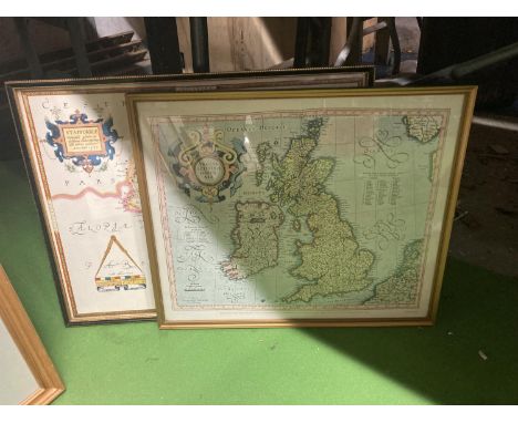 TWO FRAMED PRINTS OF VINTAGE MAPS - GREAT BRITAIN AND STAFFORDSHIRE 