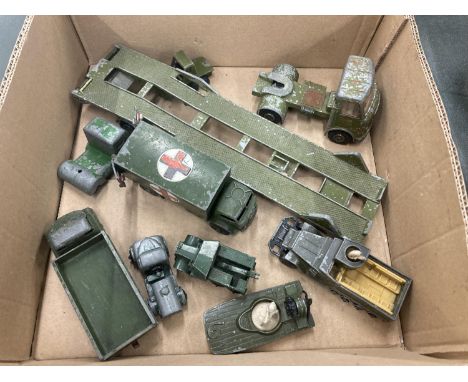 A QUANTITY OF VINTAGE DINKY AND MATCHBOX ARMY VEHICLES 