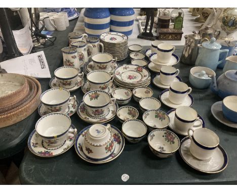 A QUANTITY OF VINTAGE BOOTHS TEAWARE TO INCLUDE CUPS, SAUCERS, JUGS WITH PEWTER LIDS, SIDE PLATES, FINGER BOWLS, ETC 