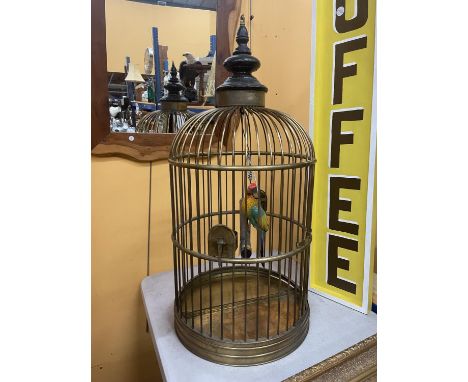A LARGE VINTAGE BRASS PARROT/BIRD CAGE HEIGHT APPROXIMATELY 100CM 