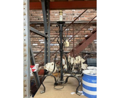 A LARGE WROUGHT IRON TABLE LAMP HEIGHT 72CM 