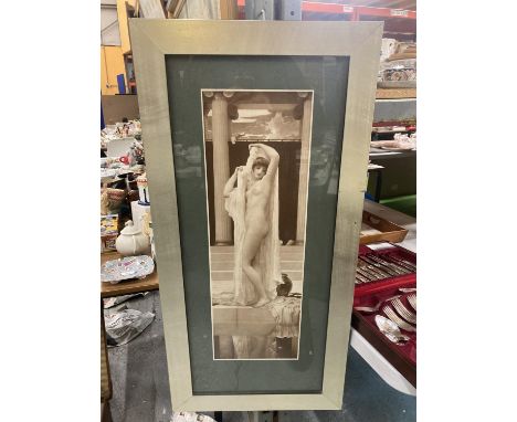 A FRAMED PRINT OF A NUDE MAIDEN IN A CLASSICAL SETTING 