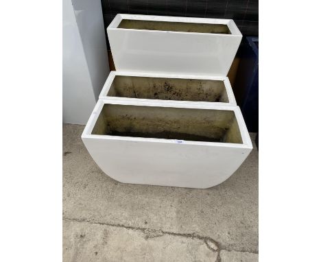THREE WHITE FIBRE GLASS TROUGH PLANTERS (W:74CM) 