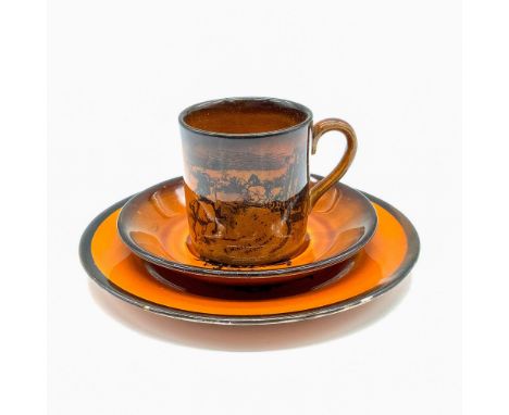 The Coaching Days and Coaching Ways series was created on an amber brown transferware pottery with black transfers. It featur