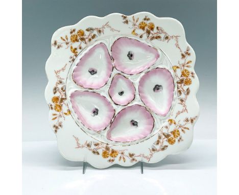 A beautiful antique European white porcelain, with pink and gold, square shaped oyster plate, attributed to Marx &amp; Guther