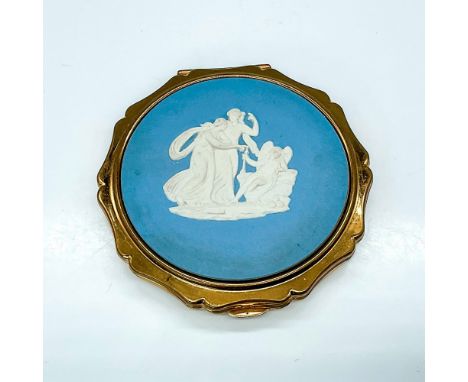 Lovely make-up compact with Wedgwood cameo plate on front. Marked Stratton on inside. Issued: 20th centuryDimensions: 0.75"H 
