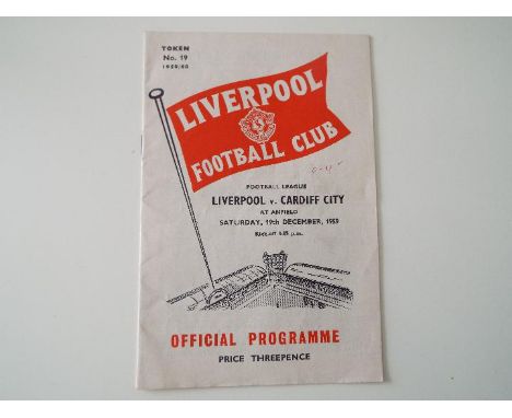 Liverpool F C - a football matchday programme, Liverpool -v- Cardiff City, Saturday 19th December 1959, Bill Shankly's first 