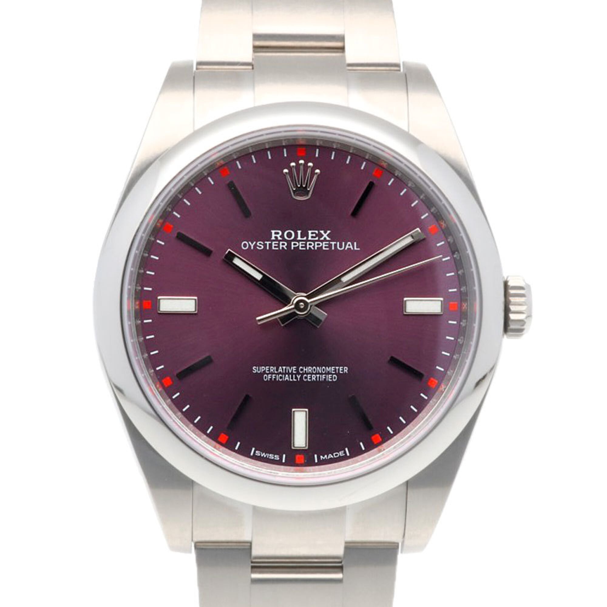 Rolex Oyster Perpetual Watch, Stainless Steel, 114300, Automatic Winding, Overhauled, Random Serial Number (Manufactured after 2010), Men\'s, ROLEX Red Grape Dial