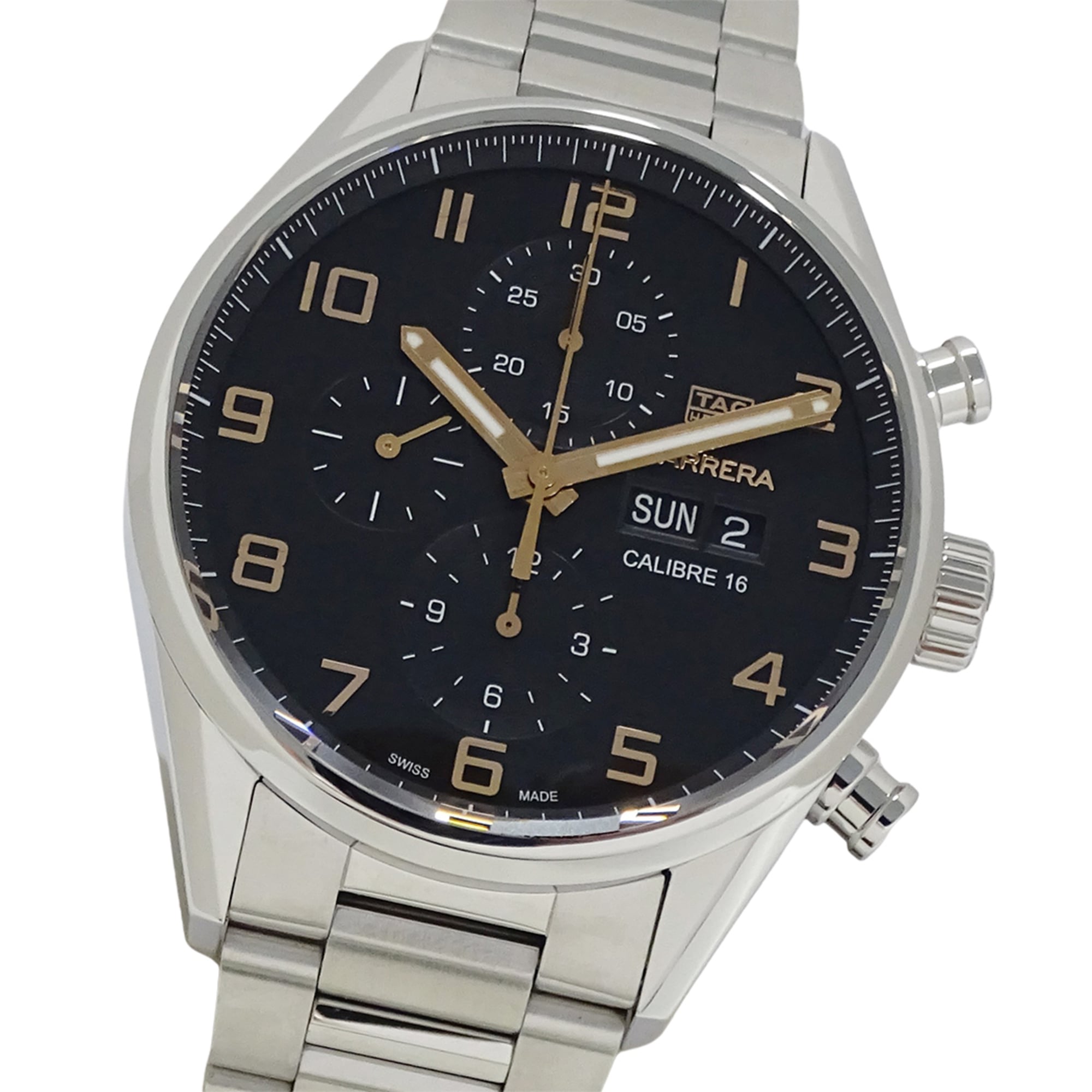 TAG Heuer Carrera CV2A1AB Men\'s Watch, Brand Name, Caliber 16 Chronograph, Automatic Movement, Stainless Steel (SS), Leather Strap