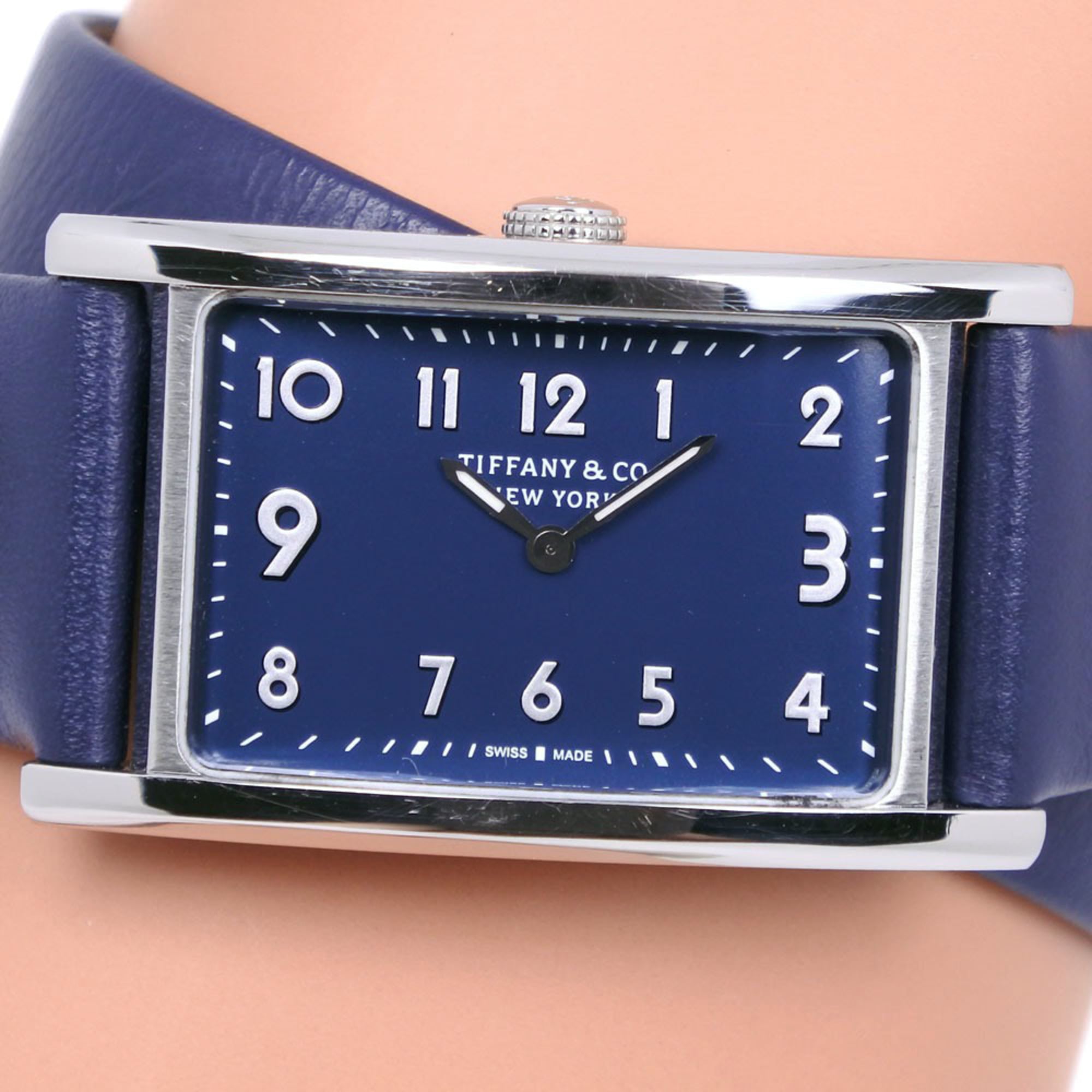 TIFFANY&Co. Tiffany East West Mini 36668694 Stainless Steel x Leather Navy Quartz Analog Display Women\'s Dial Watch