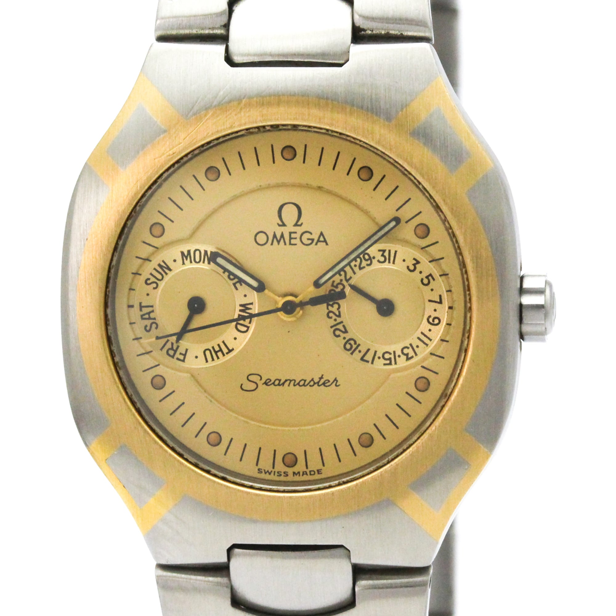 OMEGA Seamaster Polaris Day Date 18K Gold Steel Watch 396.1022 Polished