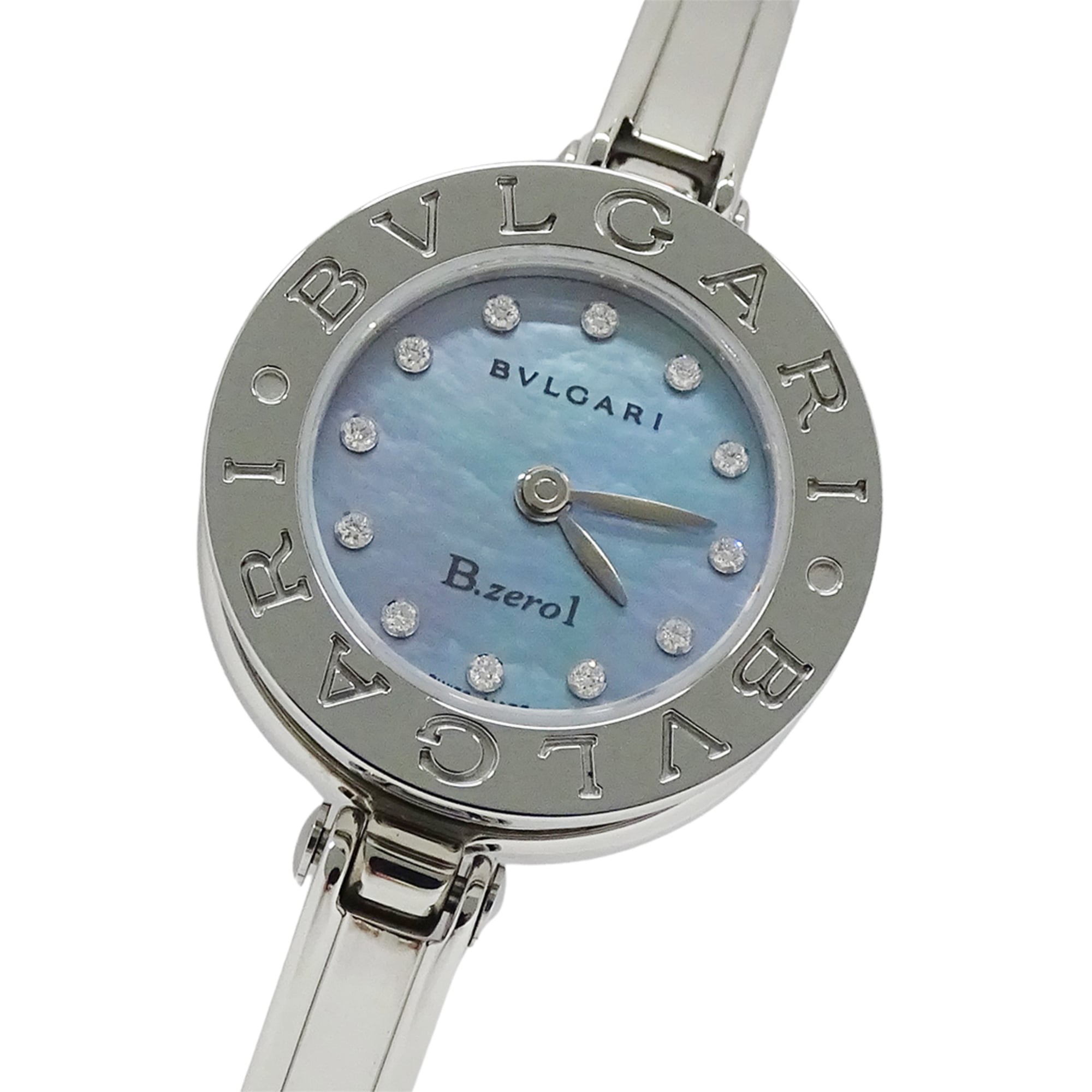 Bulgari BVLGARI Women\'s Watch, Brand: B-zero1, Blue Shell, 12 Diamonds, Quartz Movement, Stainless Steel (SS), BZ22S, Bangle