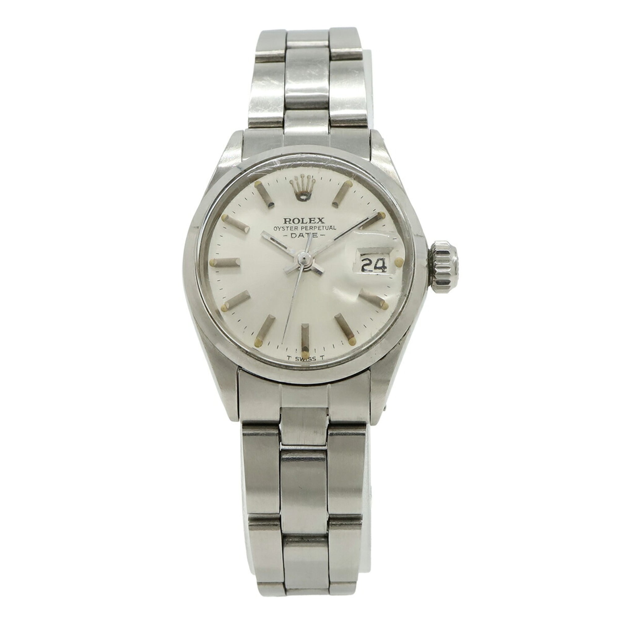 ROLEX Oyster Perpetual Date Silver Dial Stainless Steel Ladies Automatic Watch, Serial Number 28, 6516
