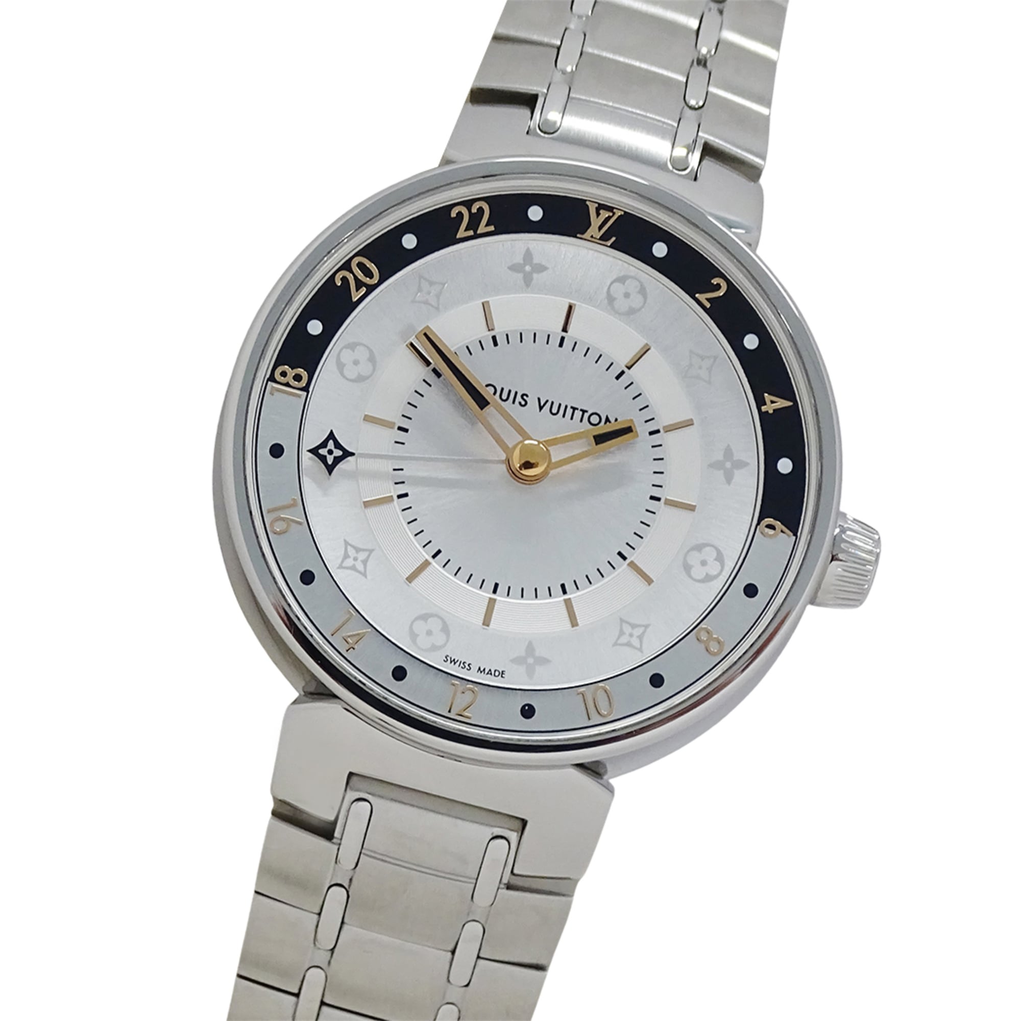 Louis Vuitton LOUIS VUITTON Women\'s Watch, Tambour Moon Dual Time, Quartz, Stainless Steel (QA104), Silver