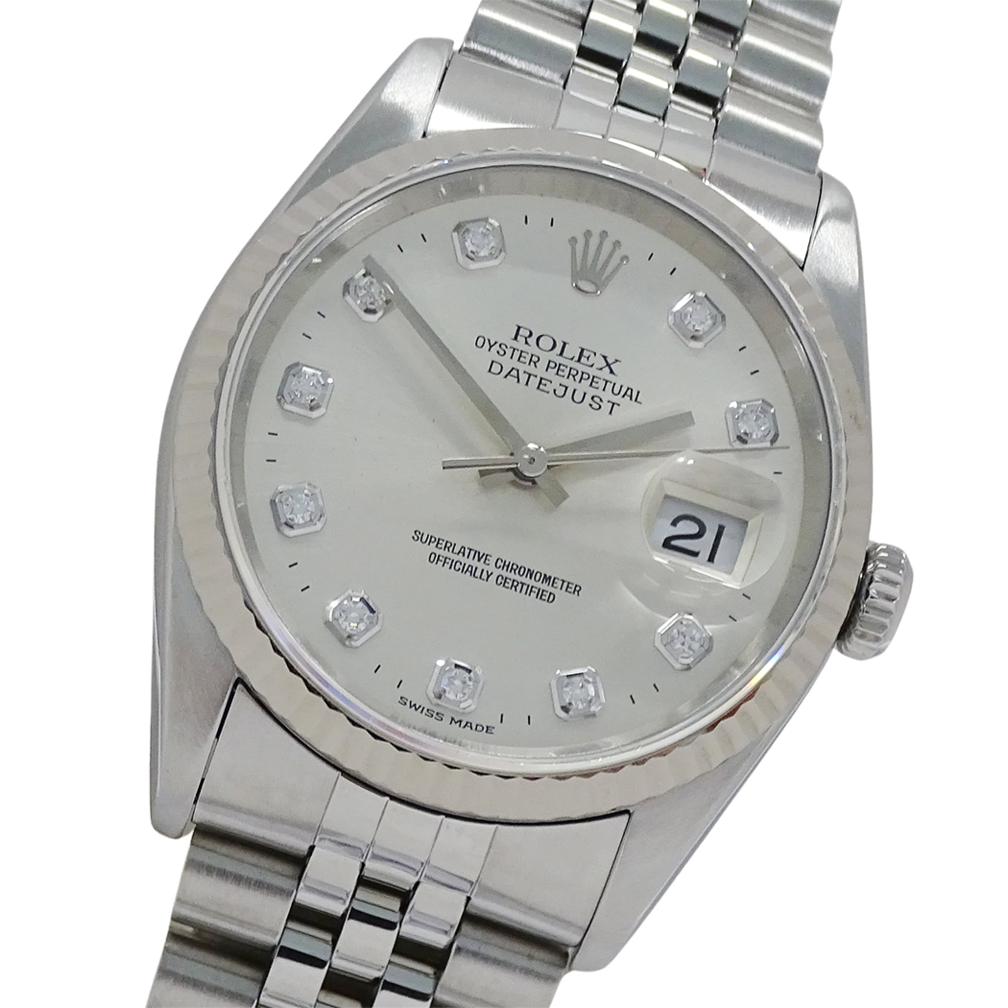 Rolex Datejust 16234G W-serial Men\'s Watch, Brand Name, 10P Diamonds, Automatic Movement, Stainless Steel (SS), White Gold (WG), Silver