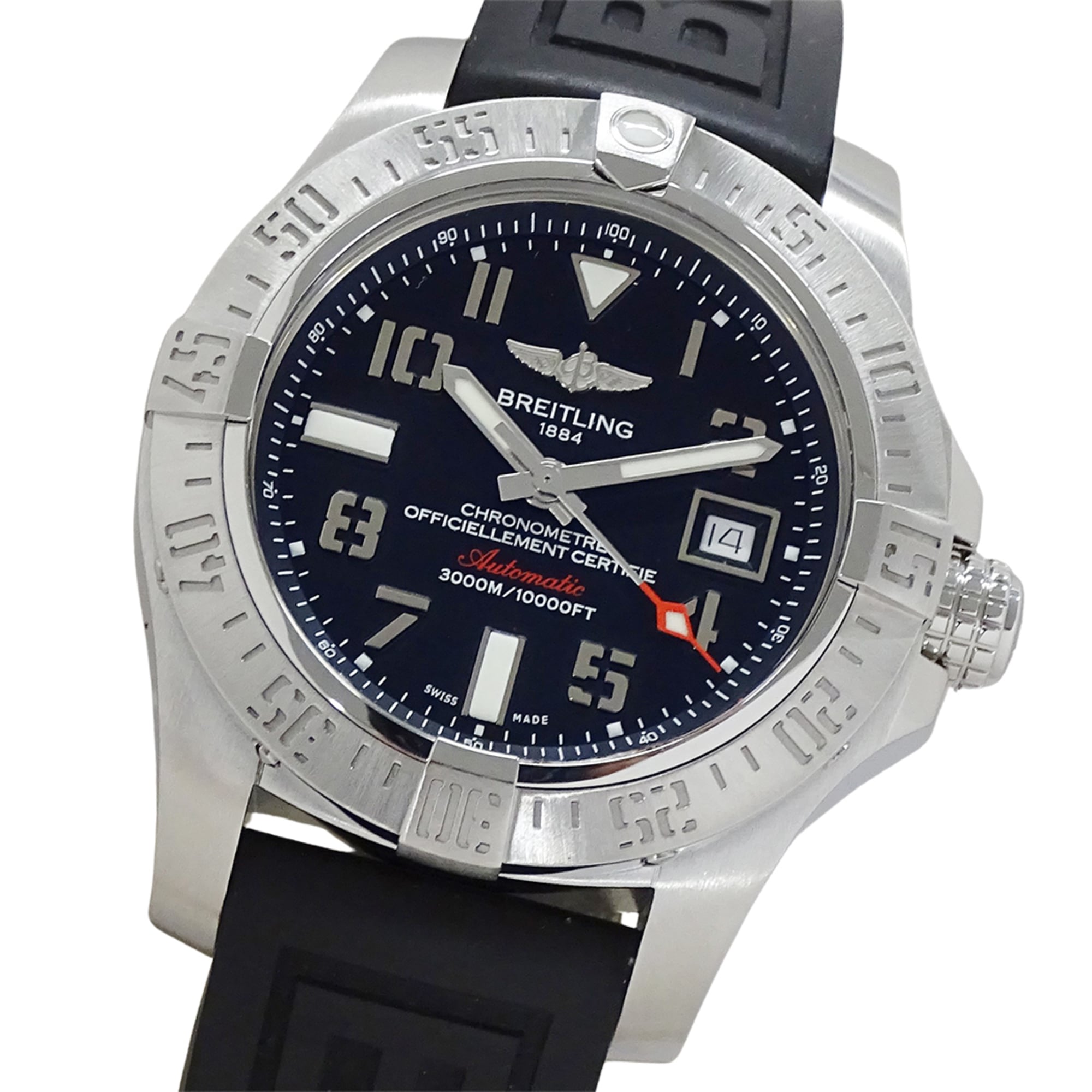 Breitling Avenger II Seawolf A17331 Men\'s Watch, Brand, Date, Automatic Movement, Stainless Steel (SS), Rubber Strap