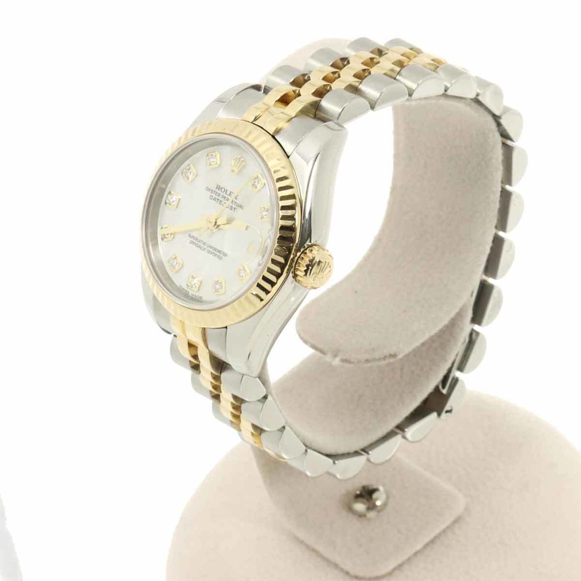 Rolex Datejust Two-Tone 179173NG D-serial Ladies\' Watch 10P Diamond White Mother-of-Pearl 18K Yellow Gold Automatic Movement