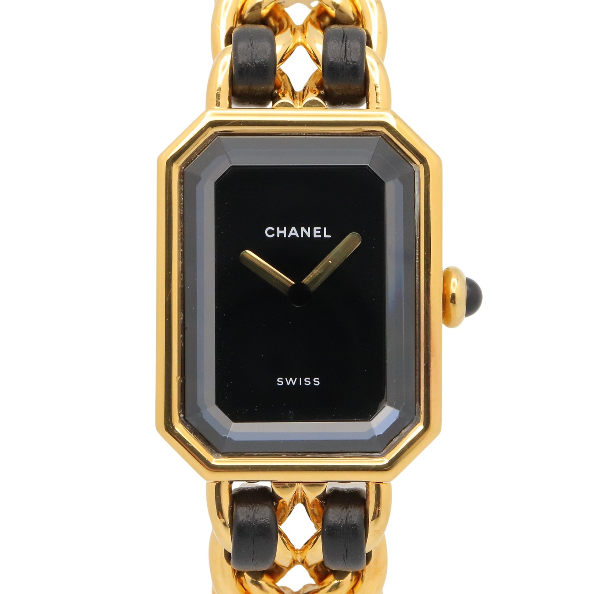 Chanel CHANEL Première M Watch, Gold Plated Leather, Women\'s, Black, H0001
