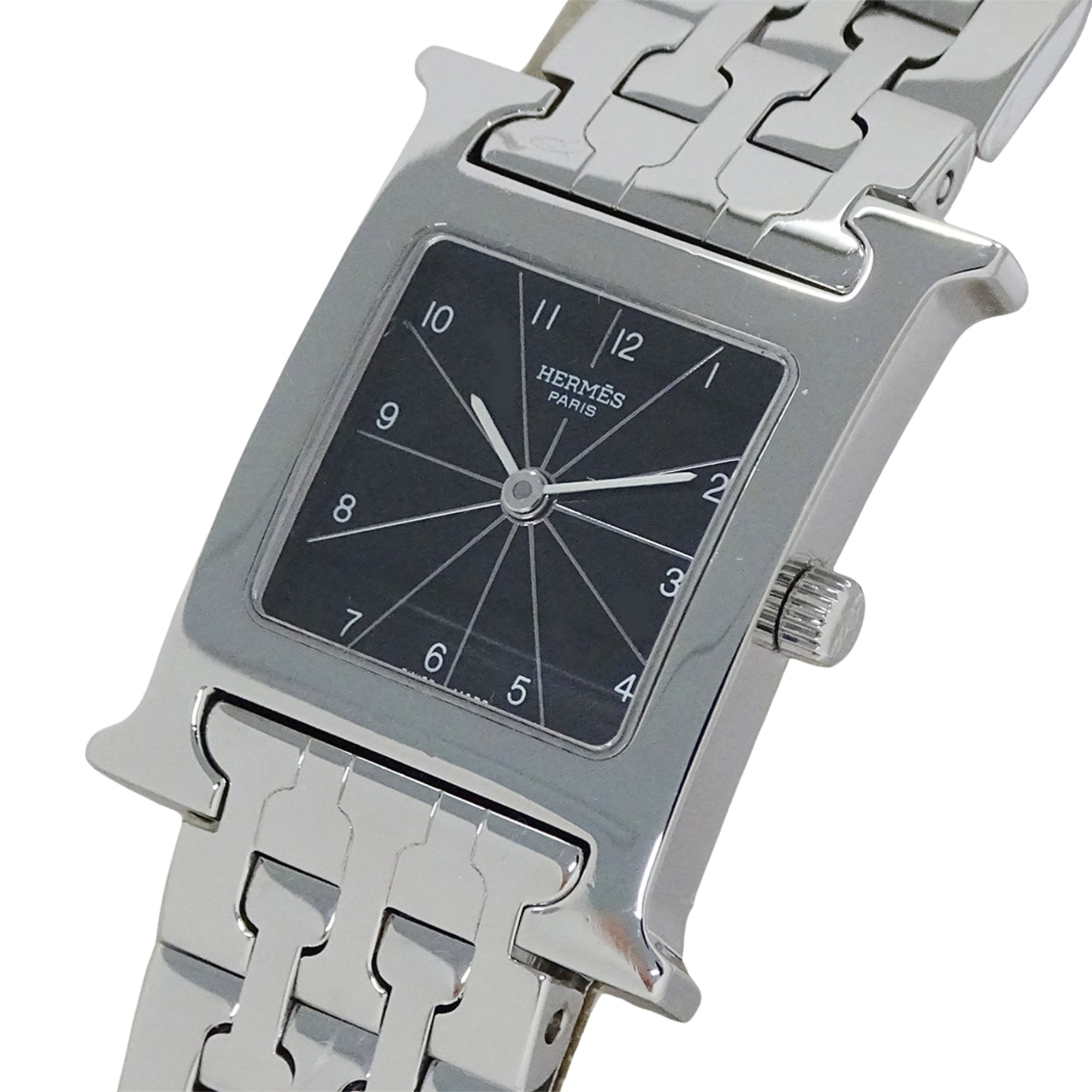 Hermes HERMES Women\'s Watch Brand H-Watch Quartz QZ Stainless Steel SS HH1.210 Silver Black